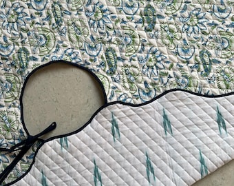 Hand Block Printed Christmas Tree Skirt: 55" Floral Cotton Holiday Christmas Decor