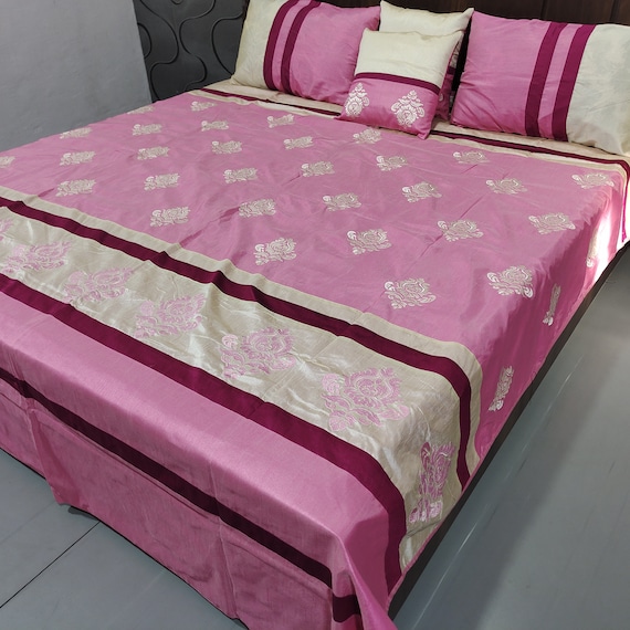 Satin Patch Work Sheets Queen Size Silky Soft Bed Sheets Pink