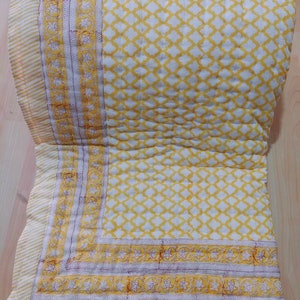 Hand Block Print Cotton Quilt: Reversible Queen Bedding