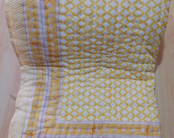 Hand Block Print Cotton Quilt: Reversible Queen Bedding