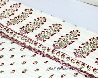 Handmade Indian Cotton Quilt: Jaipuri Block Print Reversible Razai