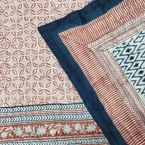 Hand Block Print Quilt: Queen Size Cotton Bed Cover