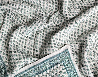 New Unique Small Floral Block Print Cotton Quilts for Bed Decor
