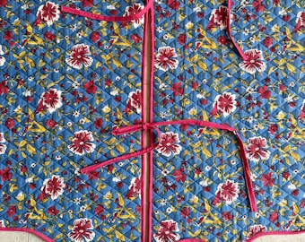 Hand Block Printed Cotton Tree Skirt, Floral Christmas Decor