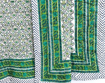 Green Floral Hand Block Print Cotton Quilt: Ultra Warm Bed Decor