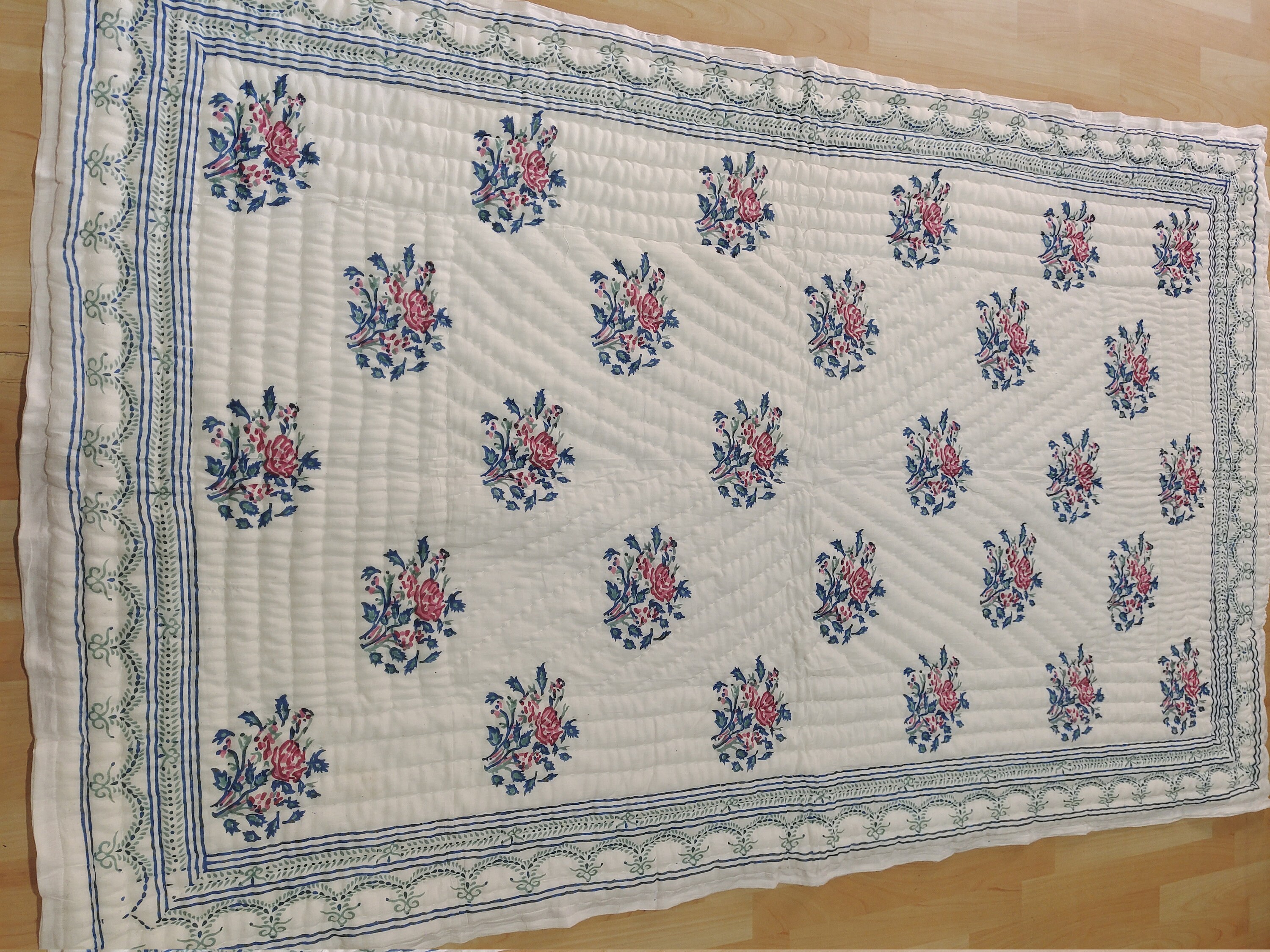 Hand Block Print Quilt Handmade Floral Print Quilt Reversible Etsy