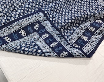 Hand Block Print Quilt: Indigo Cotton Reversible Queen Blanket (90"x108")