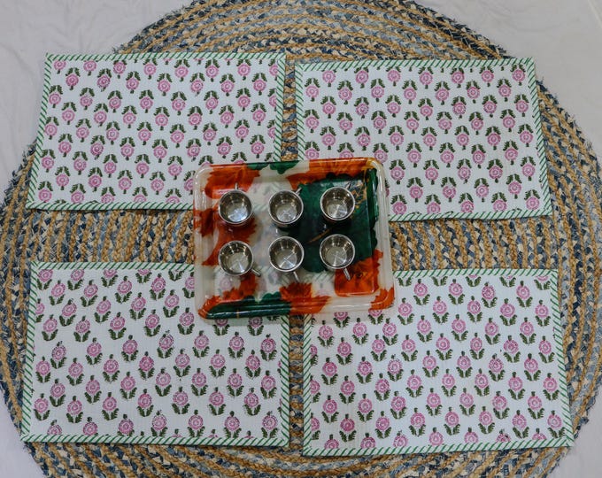 Featured listing image: Hand Block Print Cotton Placemats: Floral Table Decor, Set of 2