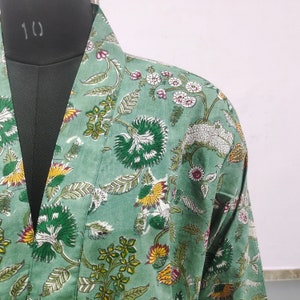 Block Print Cotton Kimono Robe: Floral Beach Cover-Up