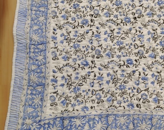 Handmade Indian Queen Cotton Quilt: Reversible Floral Bedspread