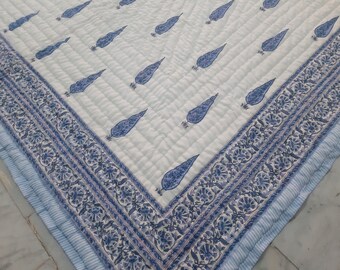 Hand Block Print Cotton Quilt: Bohemian Queen Size Bedding
