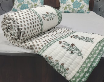 Indian Reversible Quilts/Jaipuri Razai/Soft Quilt/Hand Block Print Quilt /Jaipuri Famous Quilt/Queen size Quilt