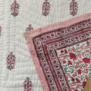 Indian Hand Blue Block Print Quilt 100% Cotton Handmade Quilt Jaipur Razai Block Printed Reversible Quilt, Blanket cotton soft and warm twin