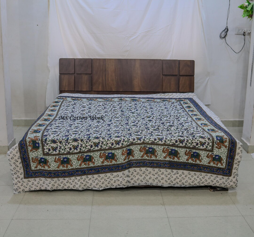 Hand Block Print Cotton Bed Sheet: Indian Elephant Design - Etsy