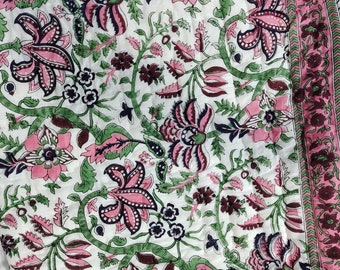 Handmade Block Print Cotton Quilt: Reversible Floral Bedding