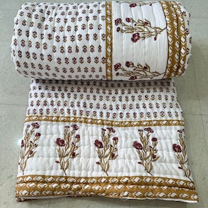 Cozy Floral Brown & Maroon Quilt - Handcrafted Luxury Bedding - Designer Small Print - International Appeal