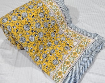 Floral Cotton Quilt: Hand Block Print Bedding, Queen Size