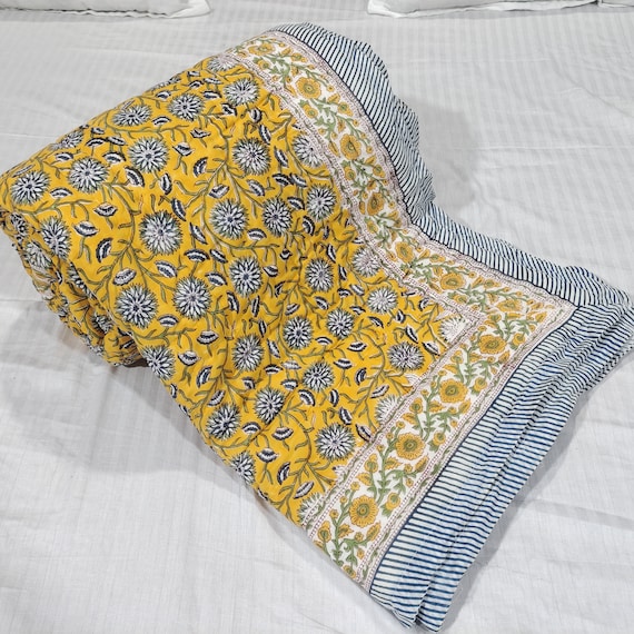 Floral Cotton Blanket Hand Block Print Bedding Quilt for Winter Use Warm and Lighter Also Puffy Queen Size 90 by 108 Inches Etsy Canada