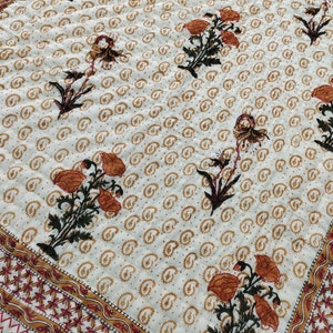 Hand Block Print Cotton Quilt: Floral Handmade Queen Bedspread