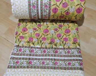 Handmade Queen Cotton Quilt: Reversible Bohemian Bedspread