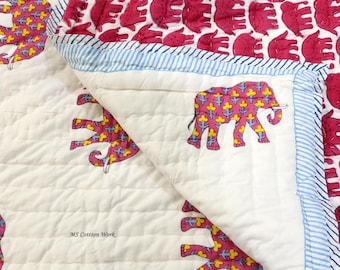 Hand Stitched Elephant Quilt, Bohemian Cotton Comforter