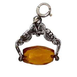 Reloj de bolsillo estilo victoriano con esfera giratoria de citrino falso de plata antigua