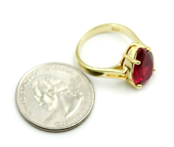 Pear Cut Lab Ruby Ring: 14K Gold Plated Sterling … - image 10