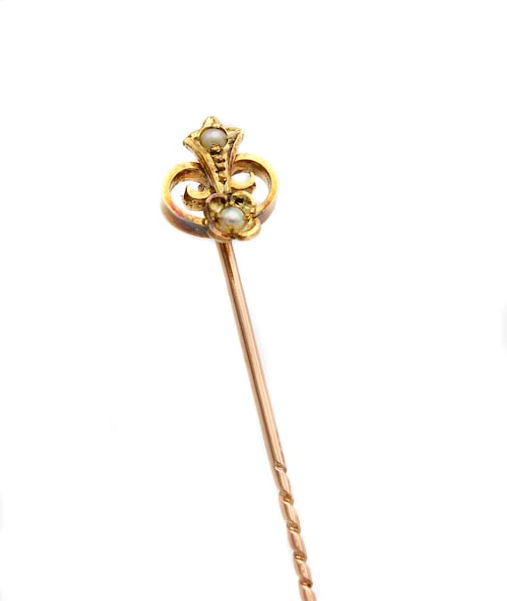 Edwardian 15ct Yellow Gold Two Seed Pearl Stick Ti