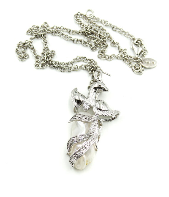 Beautiful Mother of Pearl Peacock Pendant Sterlin… - image 3
