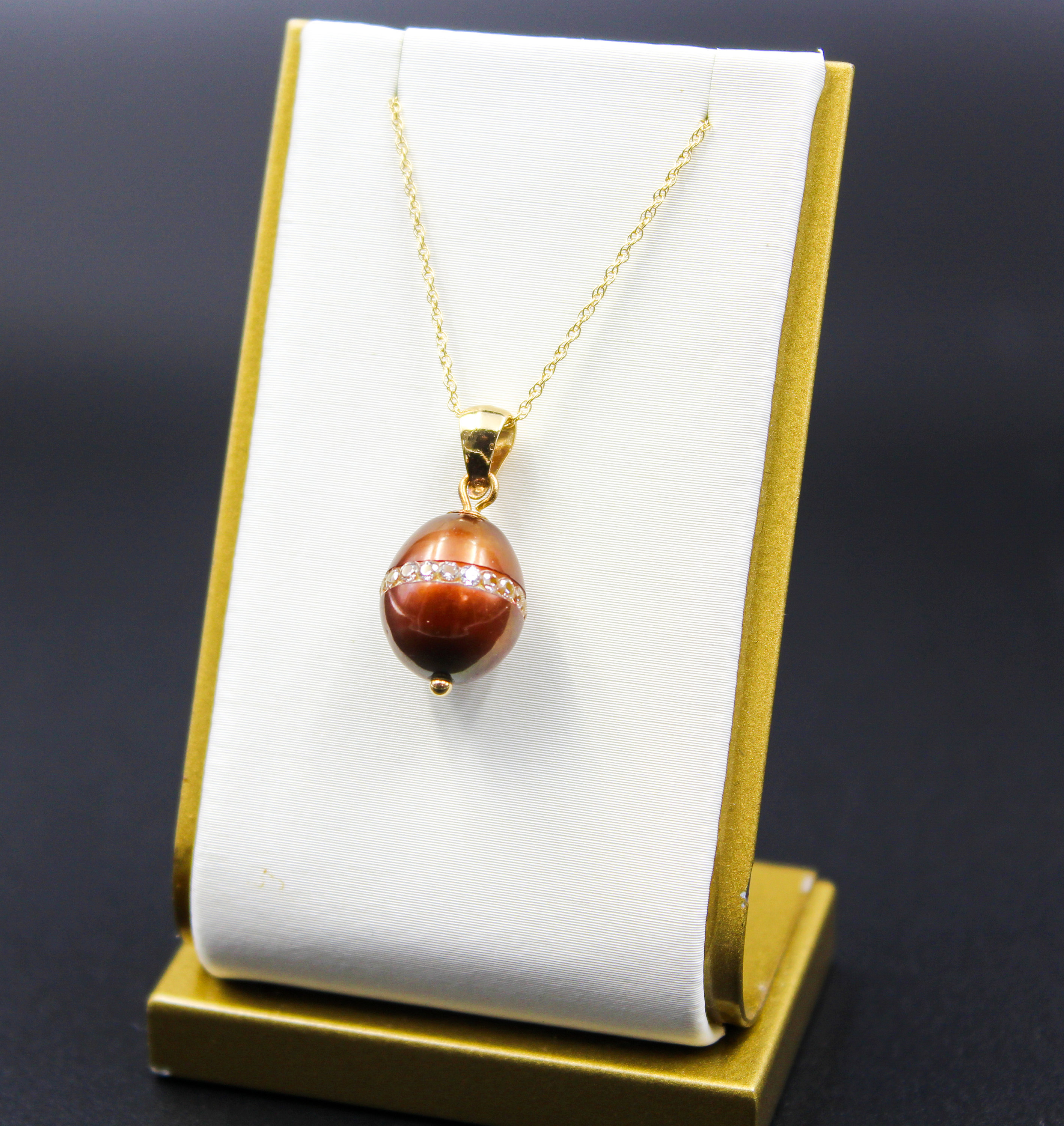 JCM Jacmel Mauritius 14k Yellow Gold 9mm Cultured Brown Pearl CZ