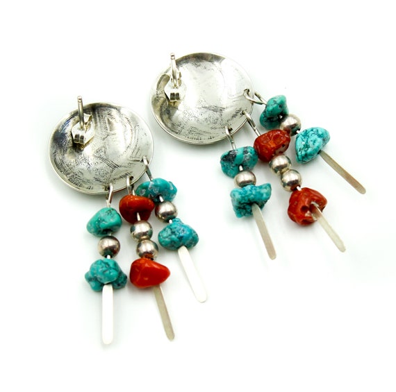 Coral & Turquoise Sterling Silver 925 Dangle Earr… - image 7
