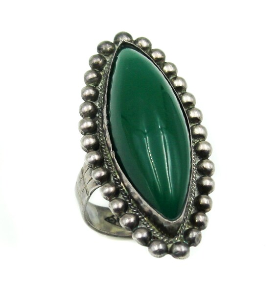 Signed Vintage Sterling Silver 925 Green Chalcedony Stone Ring 