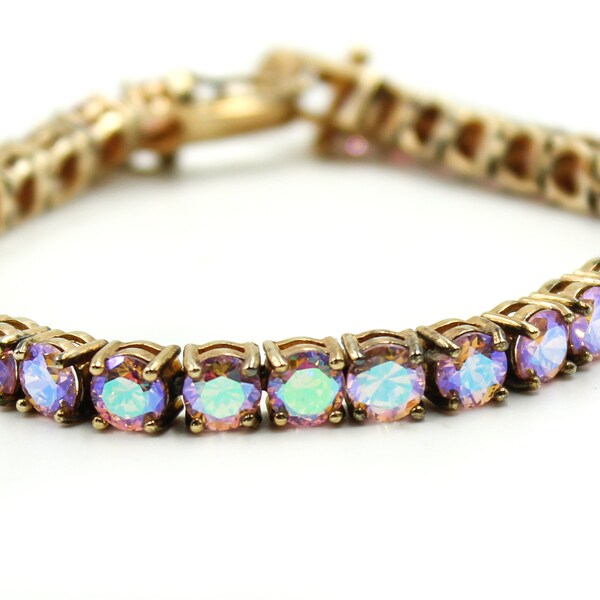 UTC Pink Blue Purple Stones Rose Gold overlay on Sterling 925 Tennis Bracelet 7