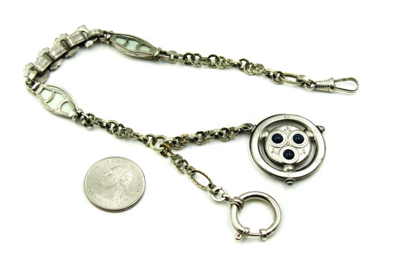 1920's White Metal Blue Glass Round Fob Pocket Wa… - image 5