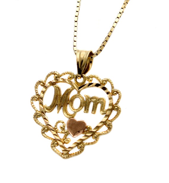 14K Two-tone MOM Heart Pendant Necklace