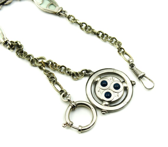 1920's White Metal Blue Glass Round Fob Pocket Wa… - image 4