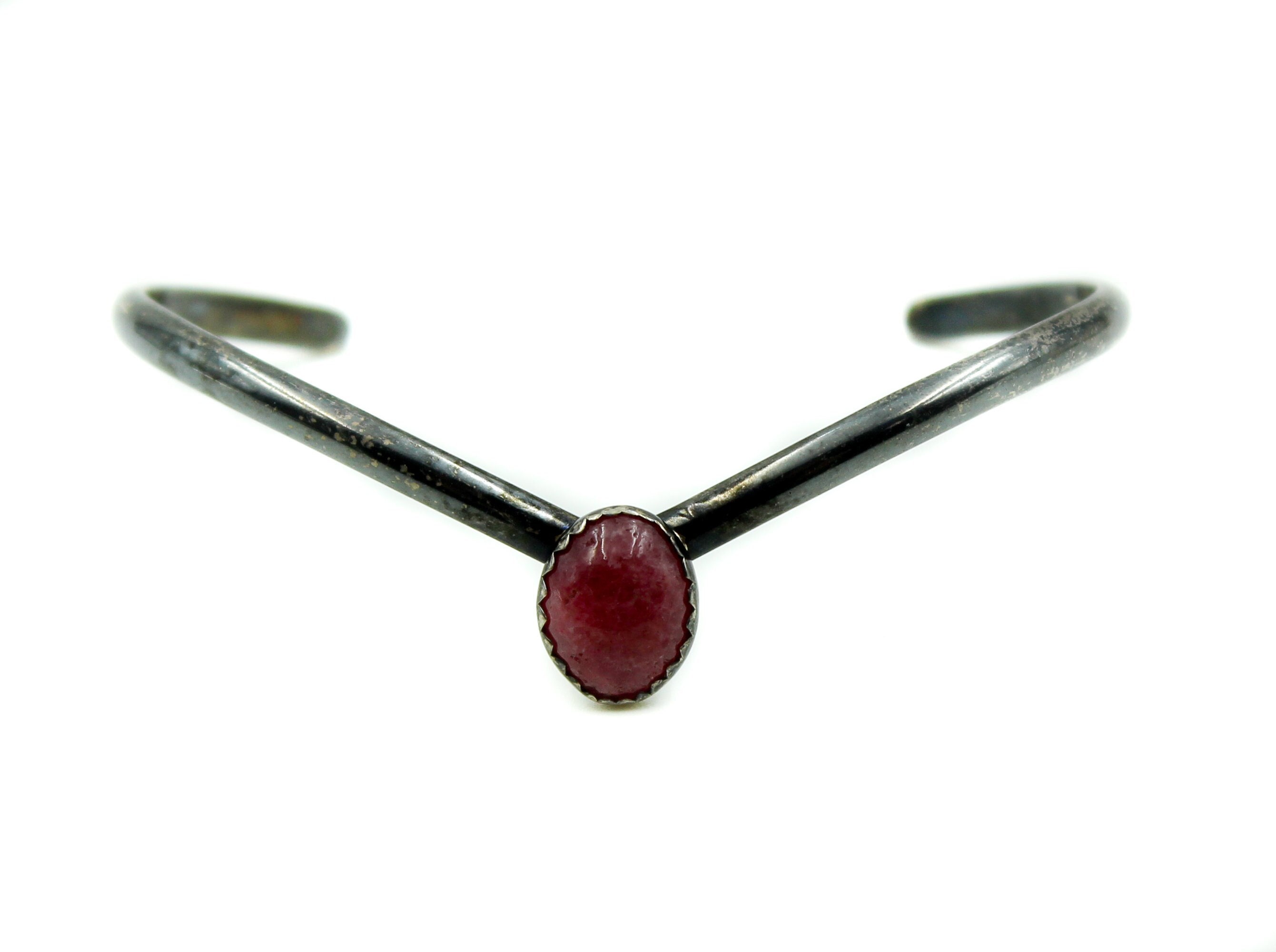 Bracelet Manchette En Argent Sterling Avec Pierre Rhodonite - Bijou Fantaisie Neuf (Sans Emballage)