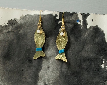 Handgemachte Messing Fisch Ohrringe: Boho Sea Life Schmuck