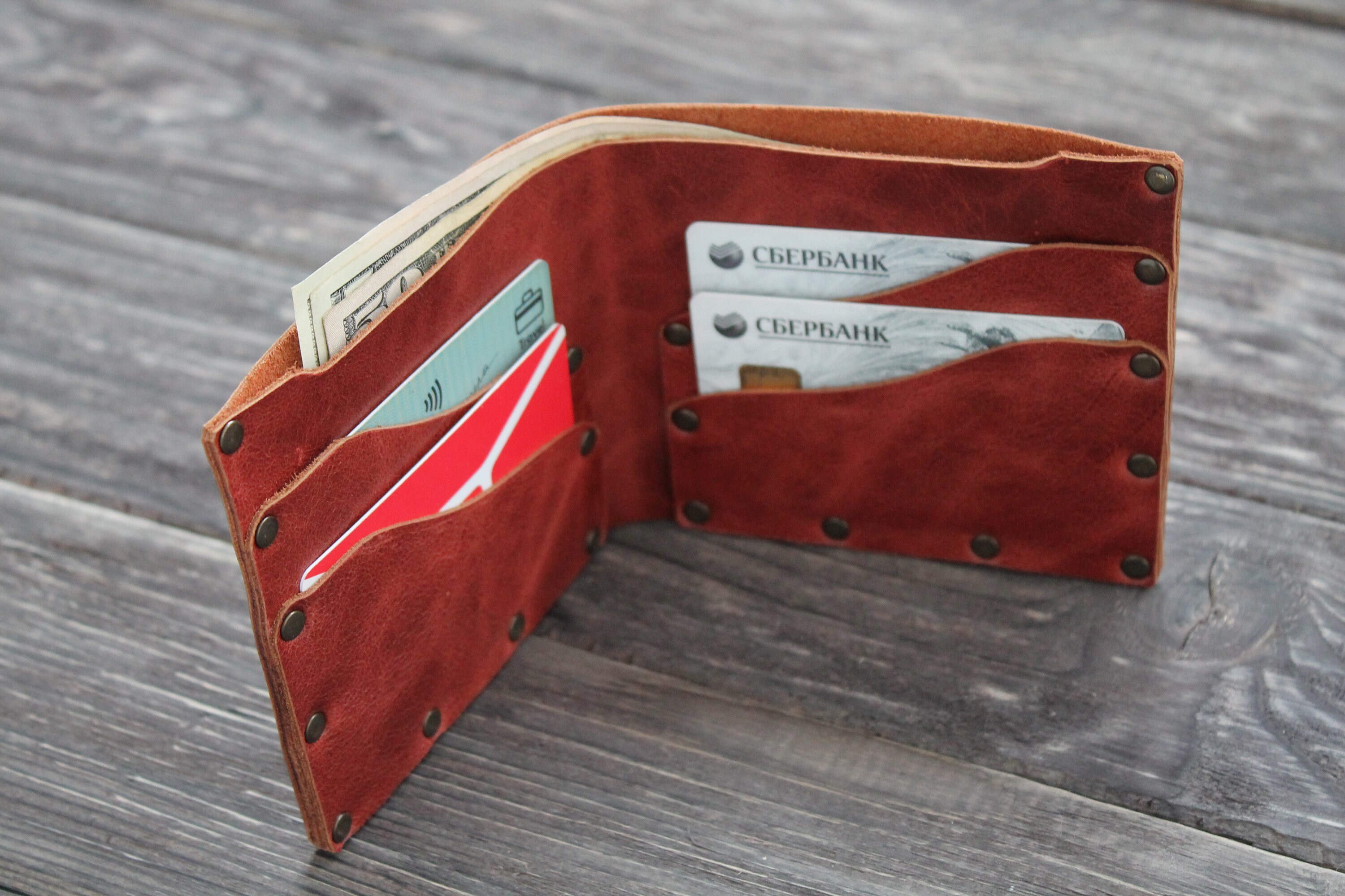 Dark Brown leather riveted wallet Mens leather wallet Etsy