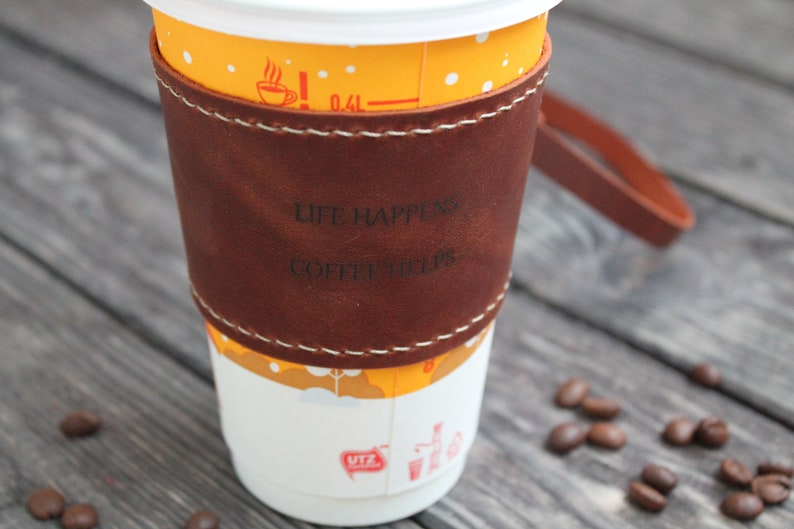 Leather Coffee Sleeve Personalized Coffee Sleeve Hand Made Etsy