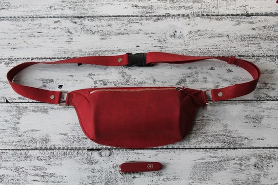 red leather fanny pack