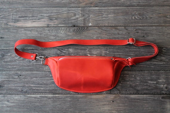 red leather fanny pack