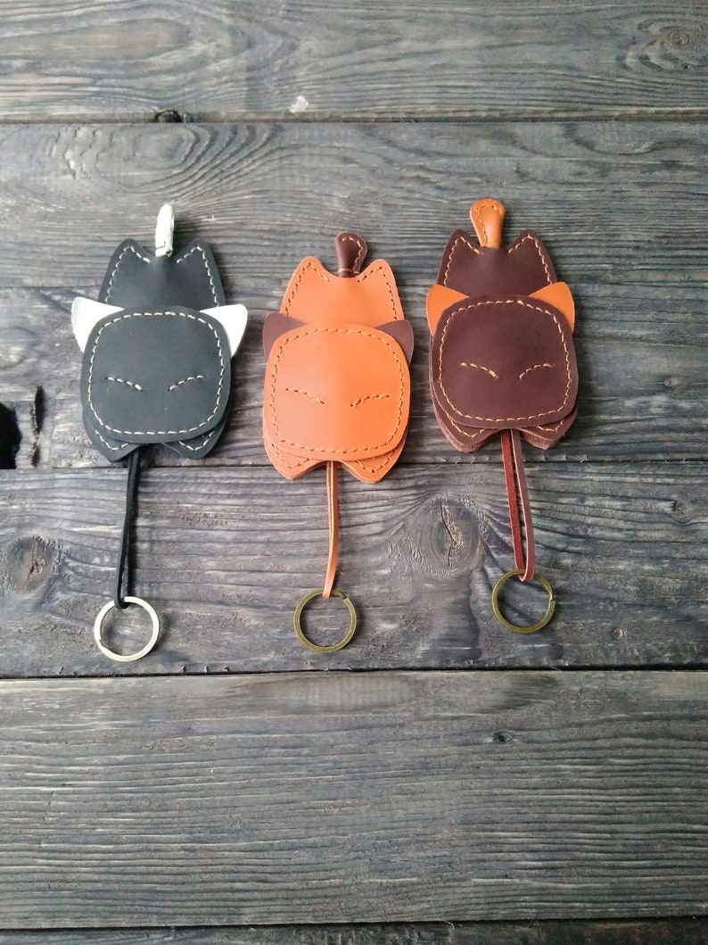 Leather key chain Funny keychain Cat keychain Key fob key Etsy