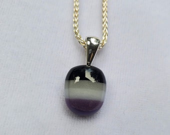 Asexual Pride Fused Glass Pendant on a .925 Sterling Silver 18 inch Necklace | LGBTQIA+ LGBT | ACE