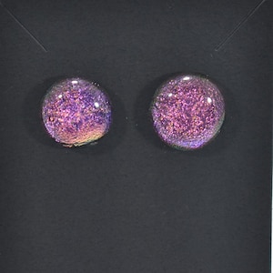 Dichroic Pink Purple Rainbow Fused Glass Earrings on .925 Sterling Silver Studs Handmade Comfort Backs