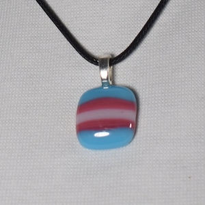 Transgender Pride Necklace | Trans Fused Glass Pendant | LGBTQIA+ | 18&quot; Black Cord Lobster Claw Clasp