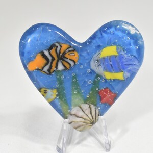 Pocket Aquarium Heart made from Fused Glass  - Handmade in Bothell WA