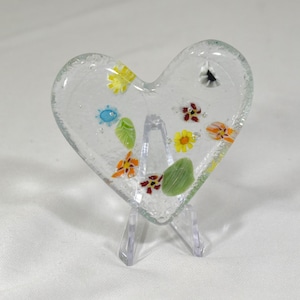 Pocket Heart made from Red and Clear Fused Glass  - Handmade in Bothell WA