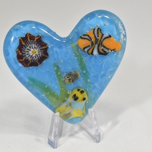 Pocket Aquarium Heart made from Fused Glass  - Handmade in Bothell WA