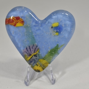 Pocket Aquarium Heart made from Fused Glass  - Handmade in Bothell WA